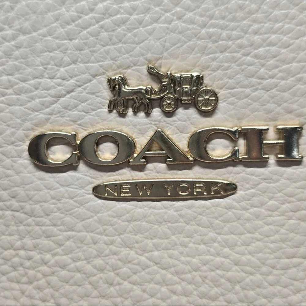 Coach Cammie Chain Tote Shoulder Bag Colorblock Cream Peach Pebbled Leather